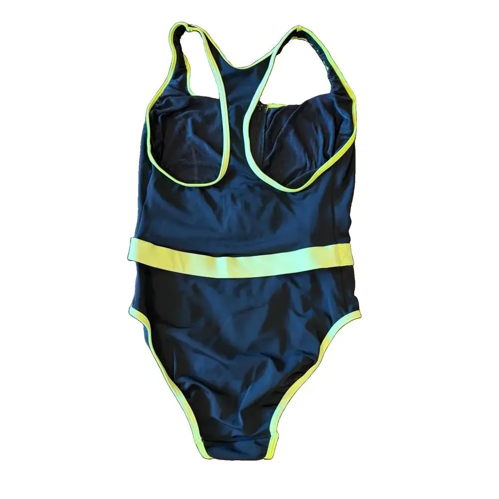 Vintage 90s Speedo Black Belted One Piece Swimsuit Athletic